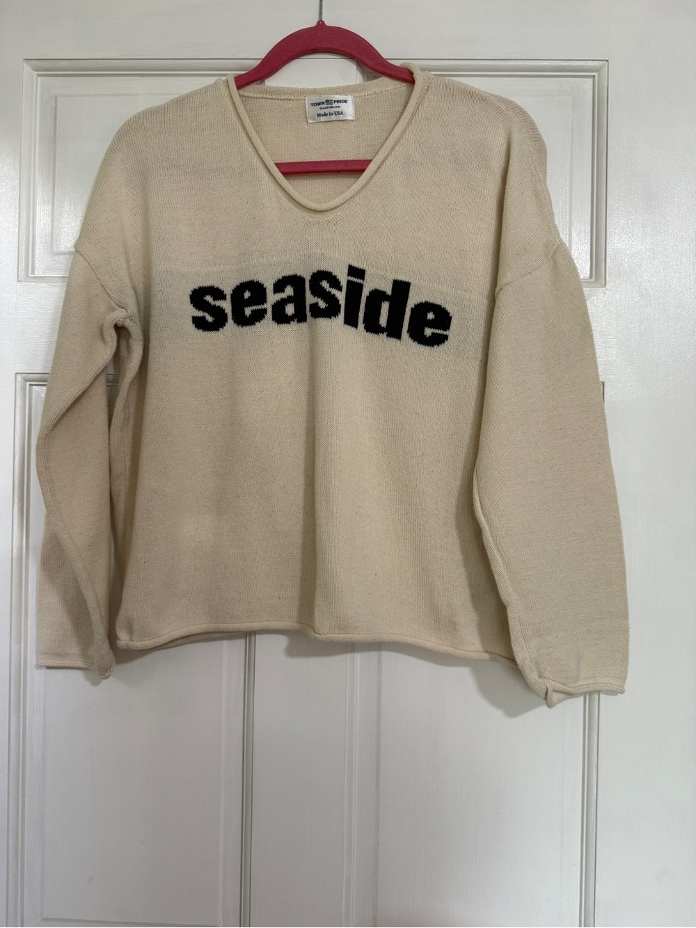 Town Pride Seaside Cream V‑Neck Knit Sweater